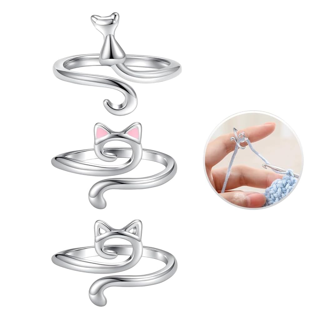 HASTHIP 3Pcs Crochet Rings for Crocheting, Adjustable Crochet Tension Ring for Finger Cat Crochet Finger Guard Ring Knitting Yarn Tension Ring for Women DIY Knitting & Crocheting HASTHIP 3Pcs Crochet Rings for Crocheting, Adjustable Crochet Tension Ring for Finger Cat Crochet Finger Guard Ring Knitting Yarn Tension Ring for Women DIY Knitting & Crocheting